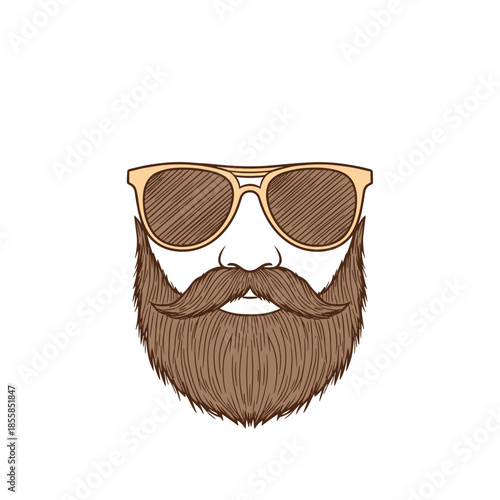 beard with sunglasses vector illustration in minimalist flat style on white background. Used for hipster culture, fashion and branding