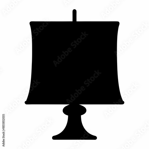 Black silhouette of a table lamp with lampshade on a white background