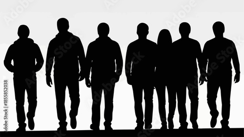 Group of diverse people standing together in silhouette.