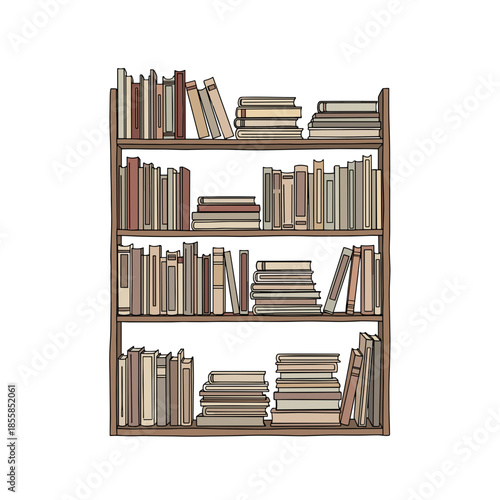 Bookshelf vector illustration in minimalist flat style on white background. Used for home interiors, libraries, offices and education themes