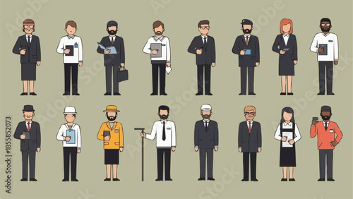 Group of Diverse Professionals Standing Together in a Line.