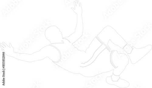 Dynamic Vector Outline of a Basketball Player Falling or Diving Midair Minimalist Line Art