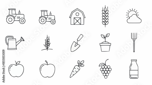 Farm Icons Set Agriculture Rural Life Symbols.