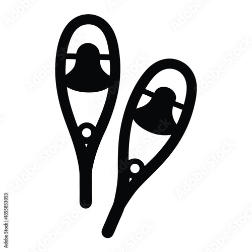 Minimalist illustration of two classic snowshoes on a white background