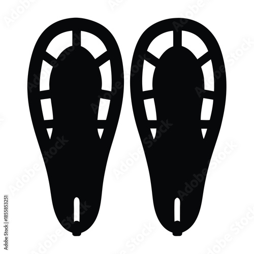 Simple black and white graphic depiction of a pair of snowshoes
