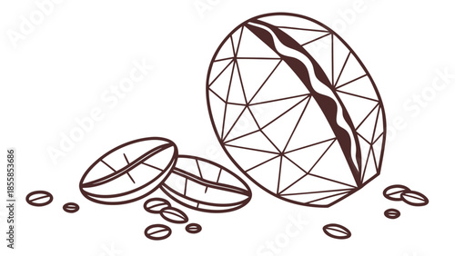 Modern Geometric Coffee Bean Art: Outline Style for Cafe, Beverage, and Energy Concepts
