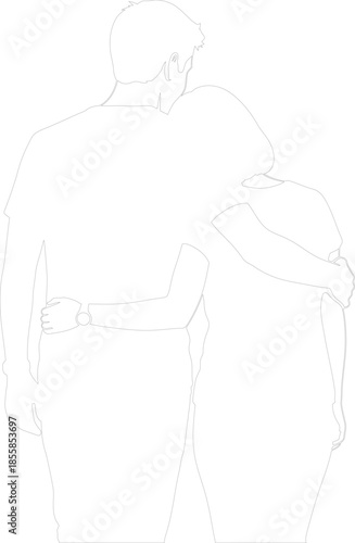 Minimalistic outline of an affectionate couple embracing from the back showing love and relationship connection