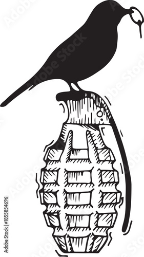 Vector illustration of a bird in a cage and a bird in a hand drawing featuring nature art icons and cartoon design symbols