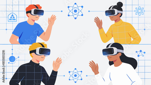 People using VR headsets in a digital environment