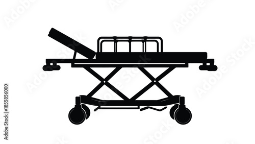 Black silhouette of a hospital stretcher on wheels against a isolated on white background