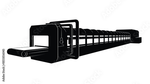 Black silhouette of industrial conveyor belt machine isolated on white background