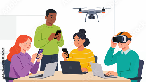 People using tech devices in office