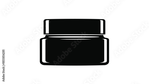 Black silhouette of a square jar with lid, minimalist flat design isolated on white background