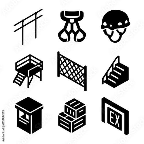 Isometric icons of playground equipment and structures