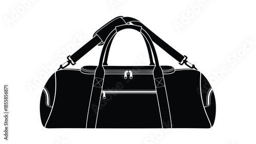 Black silhouette of a duffel bag with white outline isolated on white background