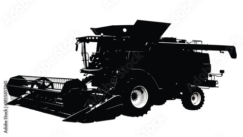 Black silhouette of a combine harvester machine isolated on white background