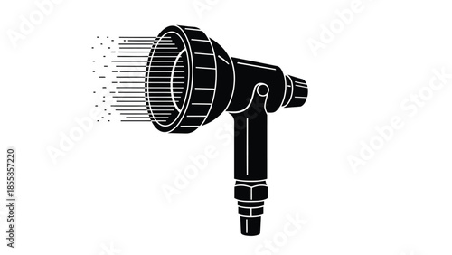 Black shower head with water spray, flat vector design isolated on white background