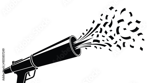 Black silhouette of a confetti cannon on , flat illustration isolated on white background