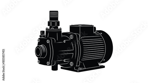 Black silhouette of industrial electric motor pump isolated on white background
