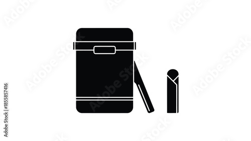 Minimalist black silhouette of a cigarette case and cigarette isolated on white background
