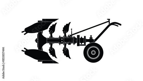 Black silhouette of a plow on a isolated on white background