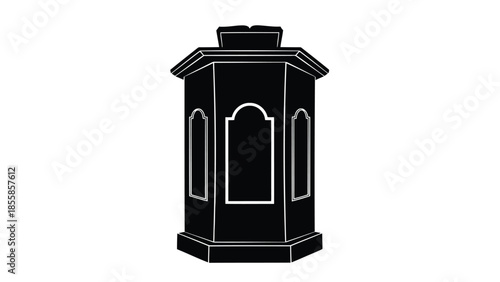 Black silhouette of an octagonal tower with white outline isolated on white background