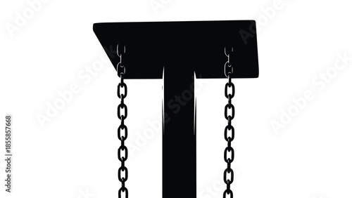 Minimalist black T-shaped silhouette symbol with chain earrings flat design isolated on white background