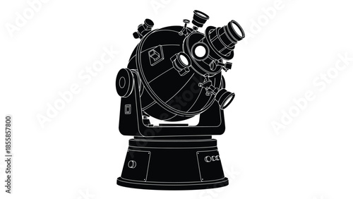 Black silhouette of a telescope on a , simple flat design isolated on white background