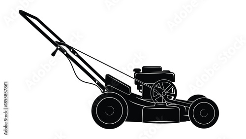 Black silhouette of a lawn mower on a isolated on white background