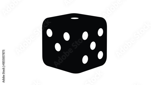Minimalist black dice icon silhouette showing four faces with white pips, symbolizing luck, gaming, and strategy in a isolated on white background