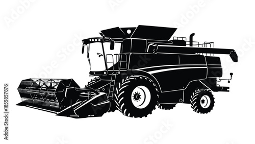 Black silhouette combine harvester machine agricultural equipment isolated on white background