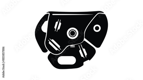 Black silhouette of a climbing protection device on a isolated on white background