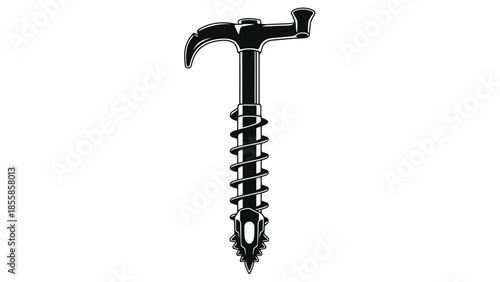 Black silhouette of a T-handle screw anchor isolated on white background