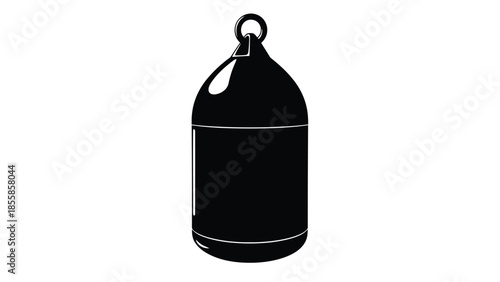Black cylindrical buoy silhouette with white lines on a isolated on white background