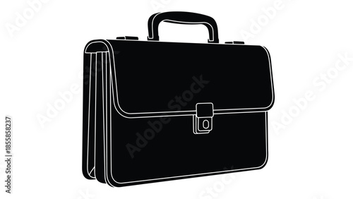 Black briefcase silhouette with handle and clasp isolated on white background