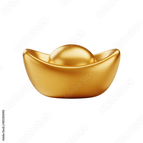 Golden Ingot on White Background