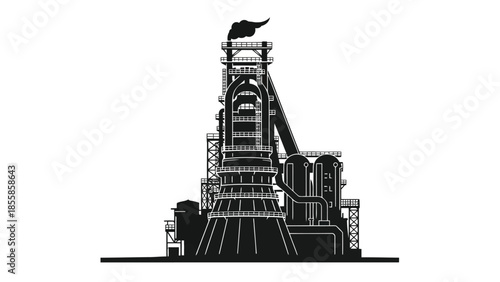 Silhouette of industrial blast furnace isolated on white background