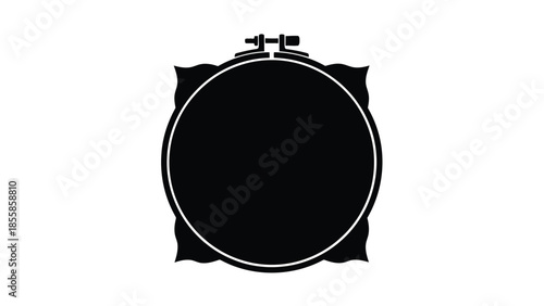 Black embroidery hoop silhouette with fabric and clamp isolated on white background