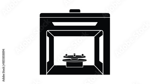 Black silhouette of a 3D printer with a build platform inside isolated on white background