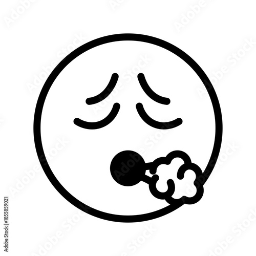 Breath face emoji line icon. Smile sign. Emoticon black symbol. Emotion, smiley concept. Vector illustration. Editable stroke. Flat design. Isolated on a white or PNG background.