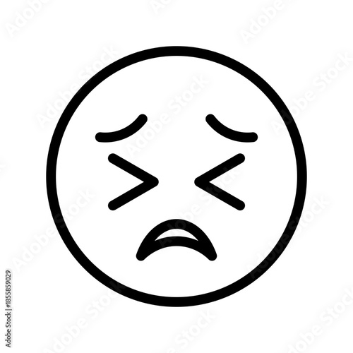 Persevering face, upset emoji line icon. Smile sign. Emoticon black symbol. Emotion, smiley concept. Vector illustration. Editable stroke. Flat design. Isolated on a white or PNG background.