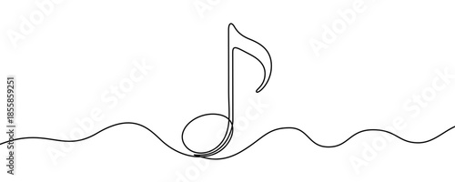 Musical note eighth note. Drawing in one line art style with editable black stroke on a white background. Vector illustration, concept of music, sound, song, or creativity.