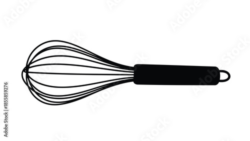 Silhouette of a kitchen whisk with handle isolated on white background