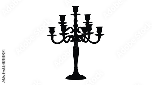 Black silhouette of a five-armed candelabra on a isolated on white background