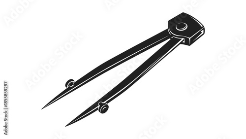Black vector silhouette of a classic geometric compass drawing tool for precision measurement and drafting isolated on white background