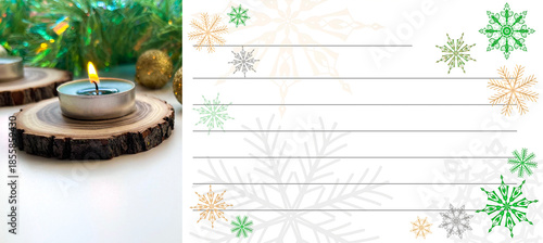  A form for invitations or messages during the winter holidays with lines and delicate snowflakes. The green range. Christmas and New Year. For printing.