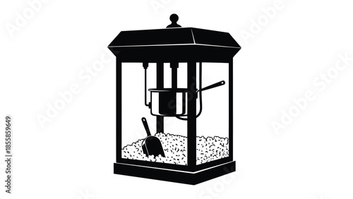 Black silhouette of a popcorn machine on a isolated on white background