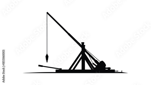 Medieval trebuchet silhouette medieval siege weapon black shadow isolated on white background