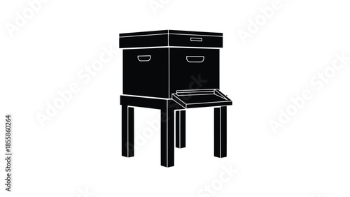 Beehive silhouette on stand with tray flat design isolated on white background