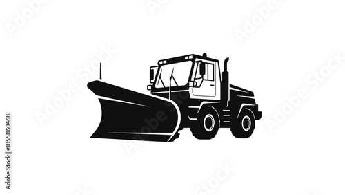 Black silhouette of a snowplow truck isolated on white background